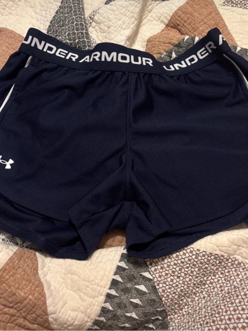 Under Armour Women's Navy Athletic Shorts with Logo Waistband